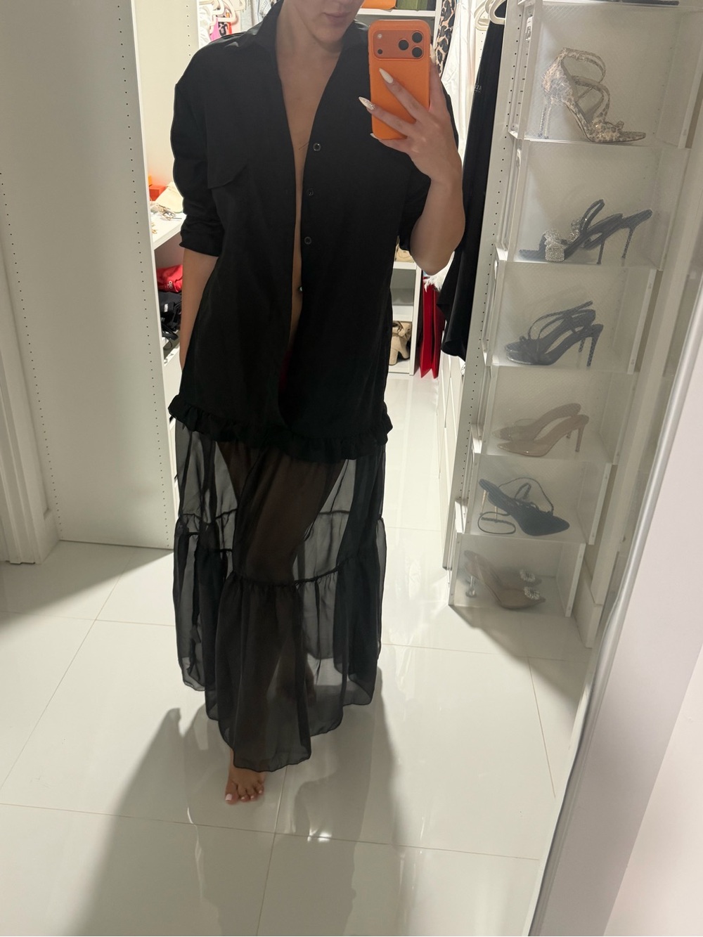 Sheer Black Maxi Shirt Dress